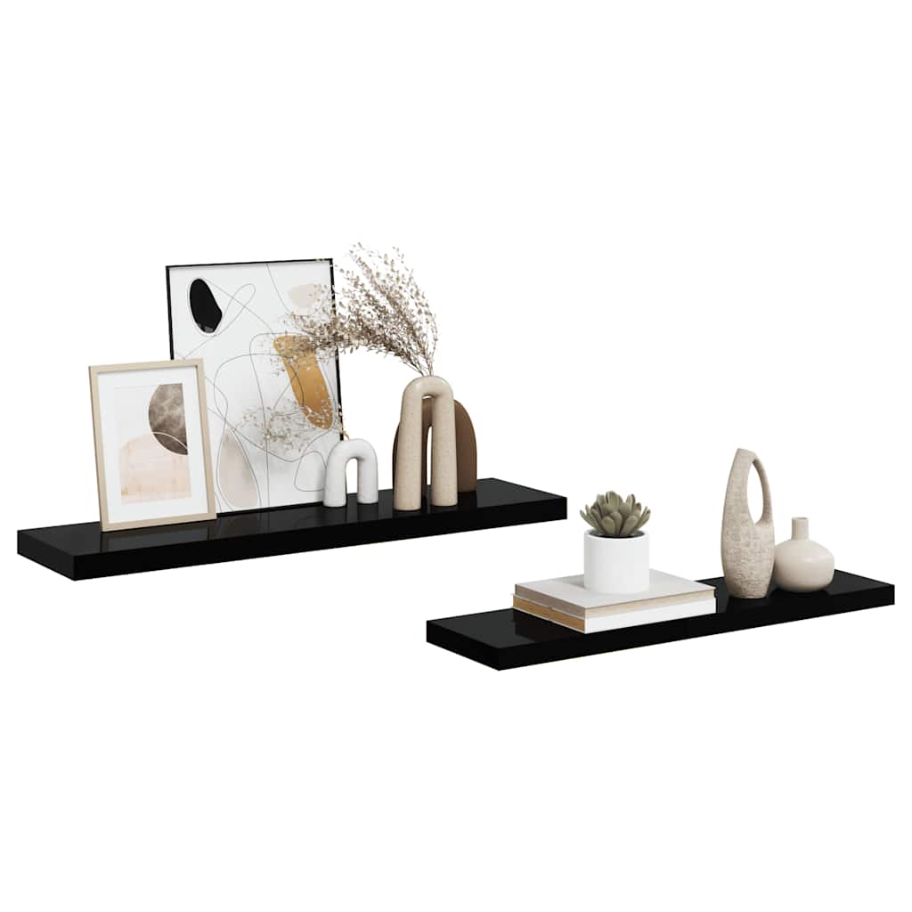 Scaffali a Parete 2 pz Nero Lucido 90x23,5x3,8 cm in MDF | homemem39