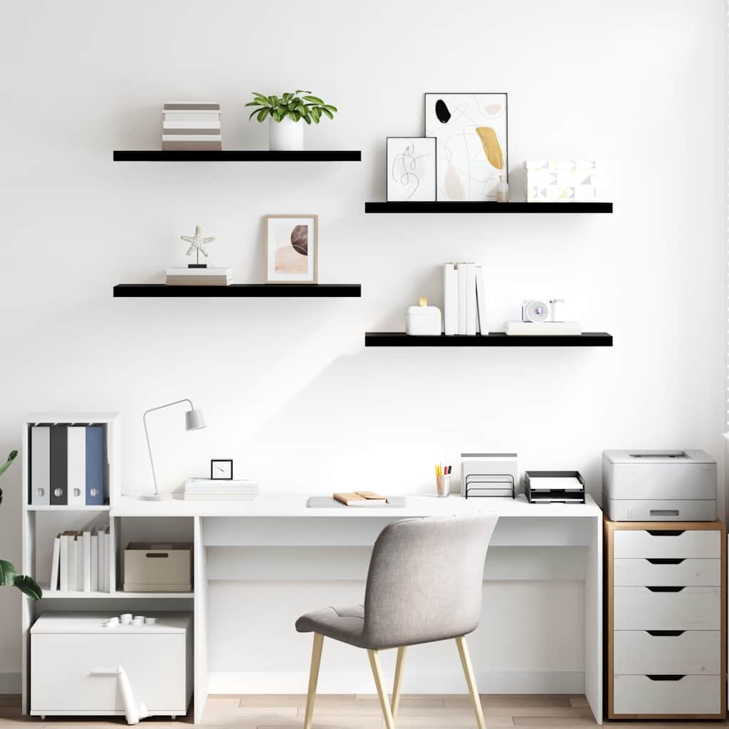Scaffali a Parete 4 pz Nero Lucido 90x23,5x3,8 cm in MDF | homemem39