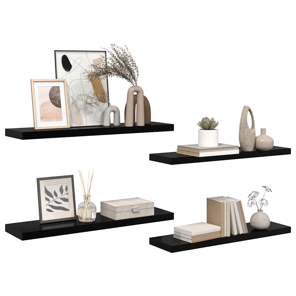 Scaffali a Parete 4 pz Nero Lucido 90x23,5x3,8 cm in MDF | homemem39