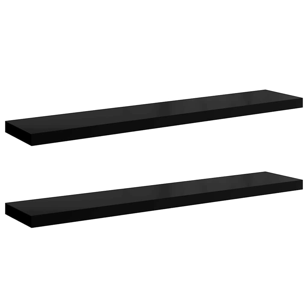 Scaffali a Parete 2 pz Nero Lucido 120x23,5x3,8 cm in MDF | homemem39