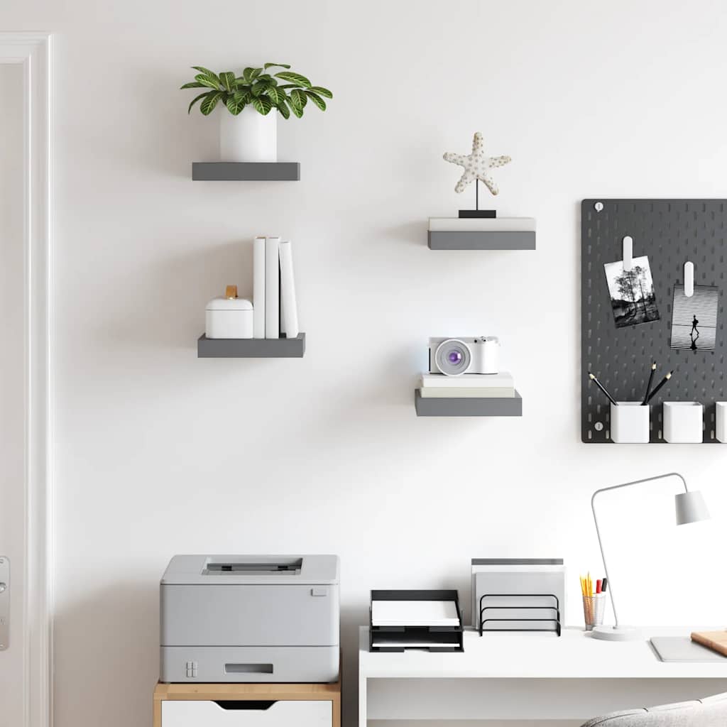 Scaffali a Parete 4 pz Grigio Lucido 23x23,5x3,8 cm in MDF | homemem39