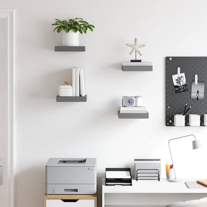 Scaffali a Parete 4 pz Grigio Lucido 23x23,5x3,8 cm in MDF