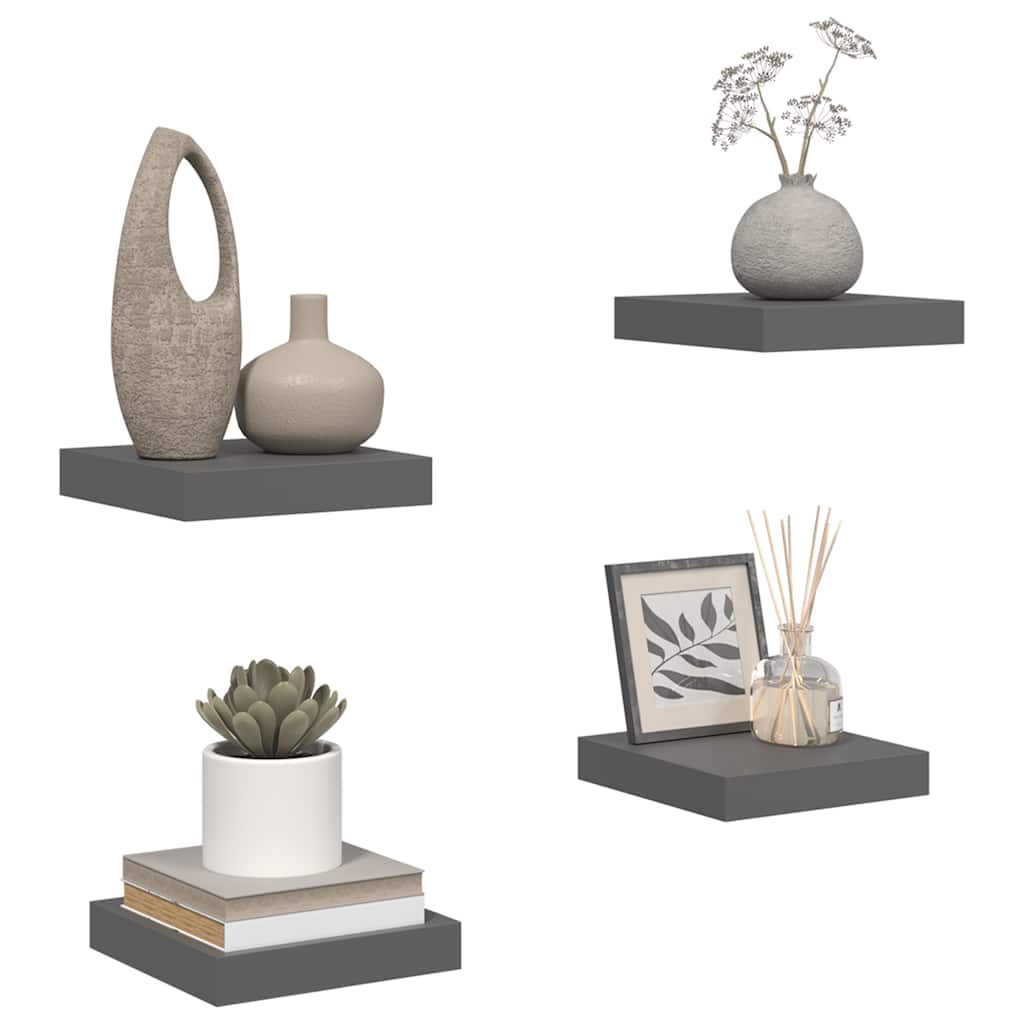 Scaffali a Parete 4 pz Grigio Lucido 23x23,5x3,8 cm in MDF | homemem39