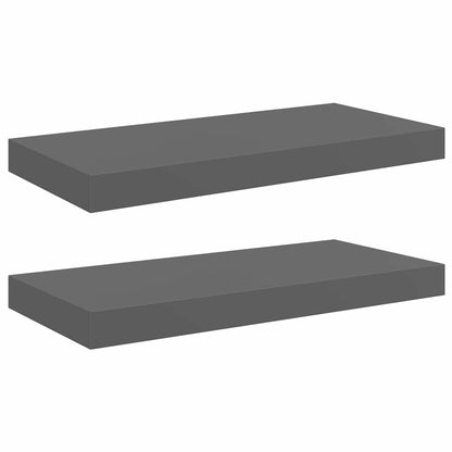 Scaffali a Parete 2 pz Grigio Lucido 50x23,5x3,8 cm in MDF