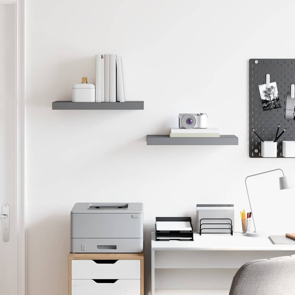 Scaffali a Parete 2 pz Grigio Lucido 50x23,5x3,8 cm in MDF