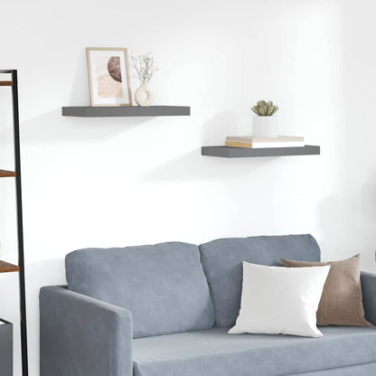 Scaffali a Parete 2 pz Grigio Lucido 50x23,5x3,8 cm in MDF