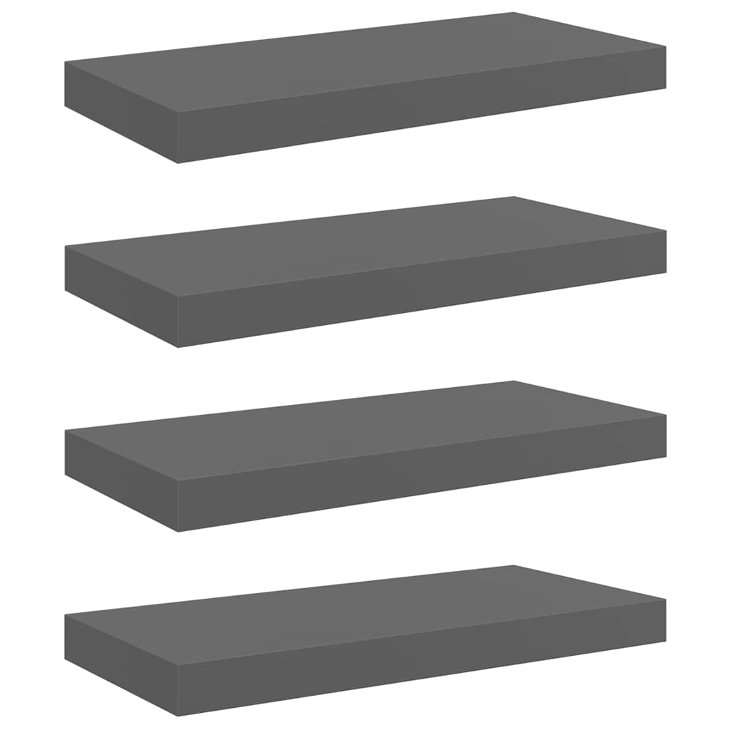 Scaffali a Parete 4 pz Grigio Lucido 50x23,5x3,8 cm in MDF