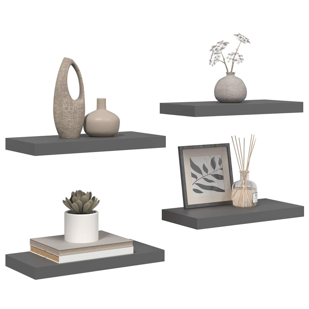 Scaffali a Parete 4 pz Grigio Lucido 50x23,5x3,8 cm in MDF | homemem39