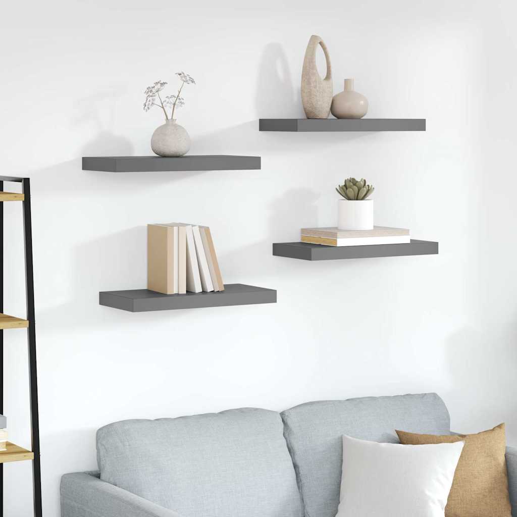 Scaffali a Parete 4 pz Grigio Lucido 50x23,5x3,8 cm in MDF