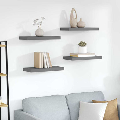 Scaffali a Parete 4 pz Grigio Lucido 50x23,5x3,8 cm in MDF