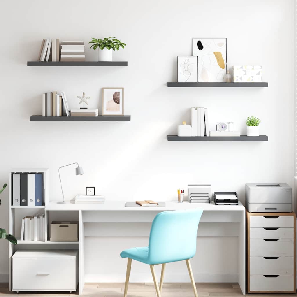 Scaffali a Parete 4 pz Grigio Lucido 90x23,5x3,8 cm in MDF | homemem39