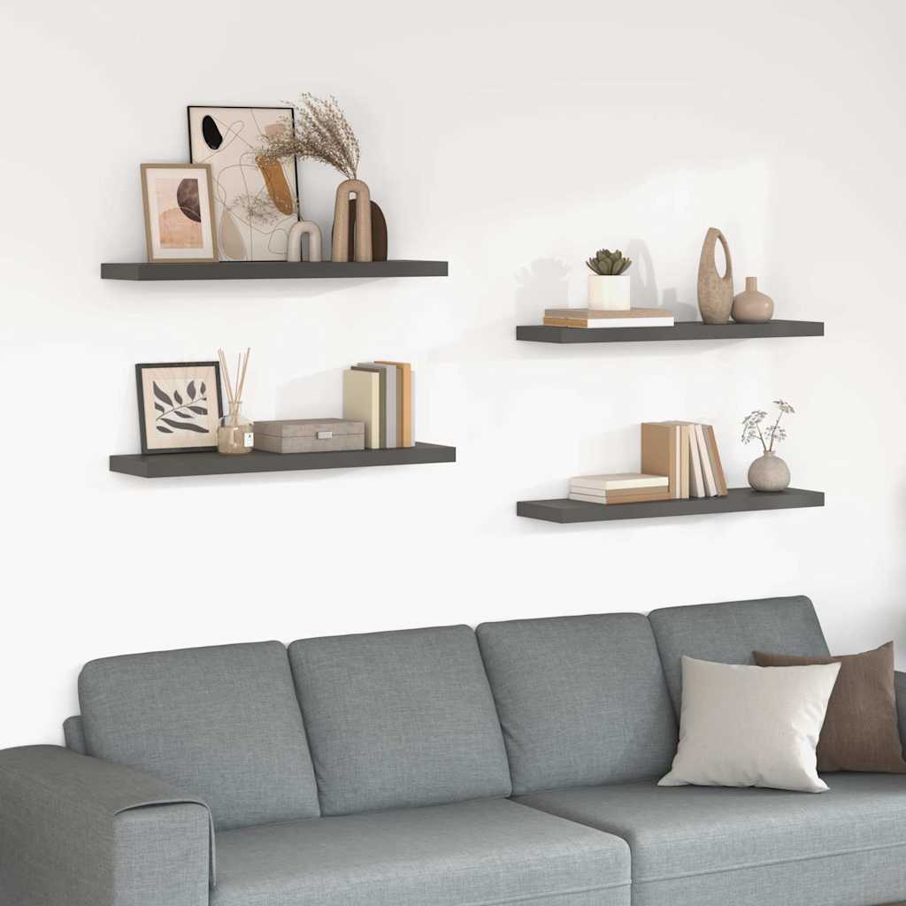 Scaffali a Parete 4 pz Grigio Lucido 90x23,5x3,8 cm in MDF | homemem39