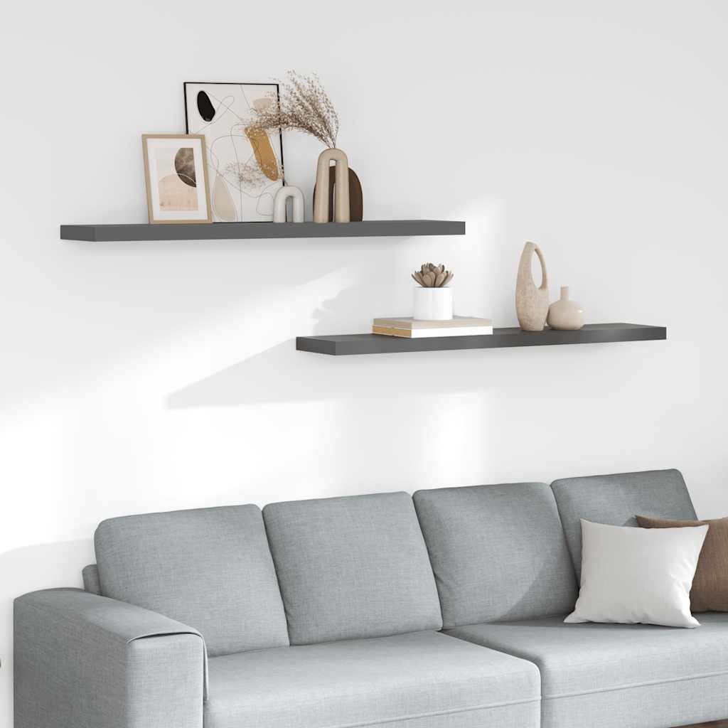 Scaffali a Parete 2 pz Grigio Lucido 120x23,5x3,8 cm in MDF | homemem39