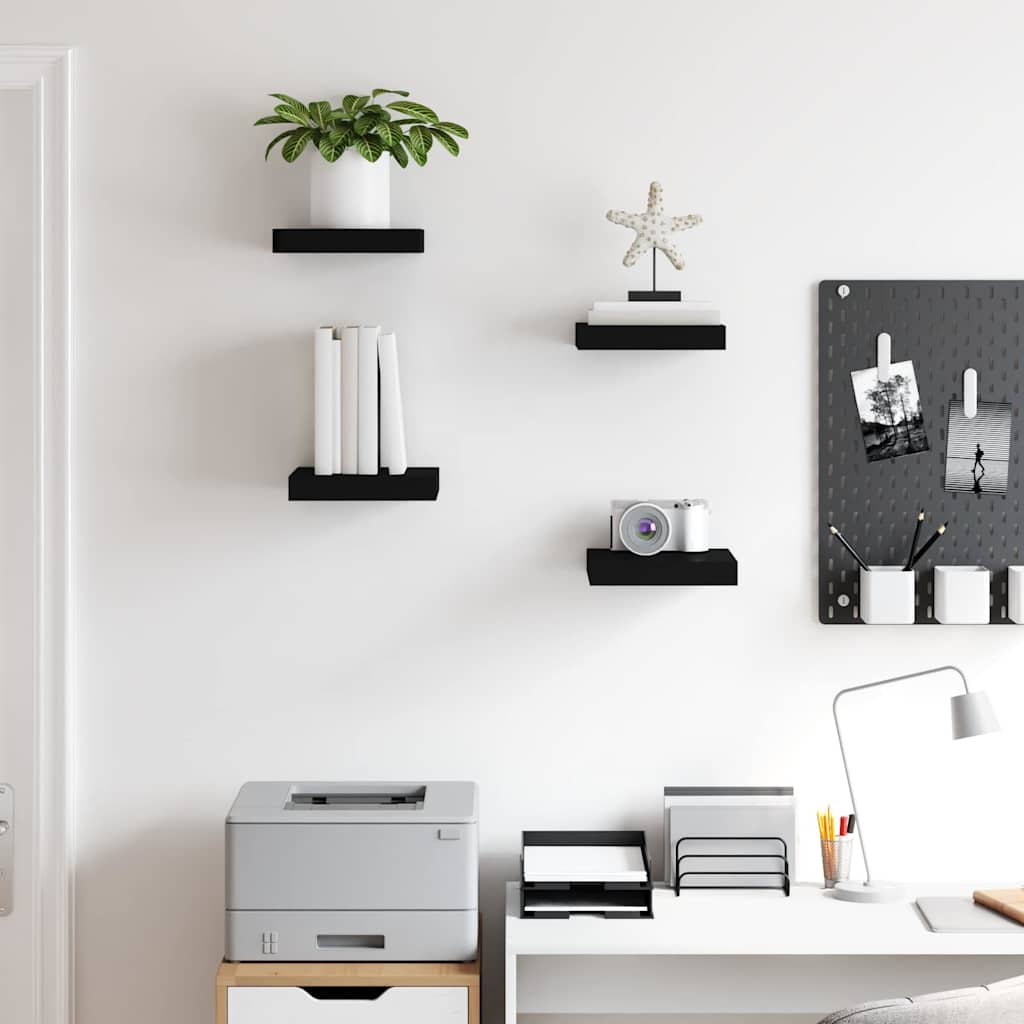 Scaffali a Parete 4 pz Neri 23x23,5x3,8 cm in MDF | homemem39