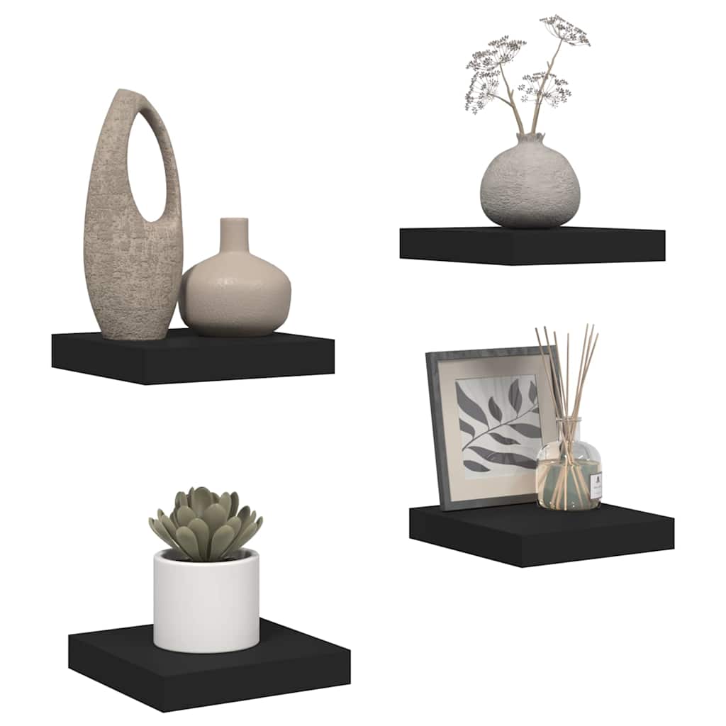 Scaffali a Parete 4 pz Neri 23x23,5x3,8 cm in MDF | homemem39
