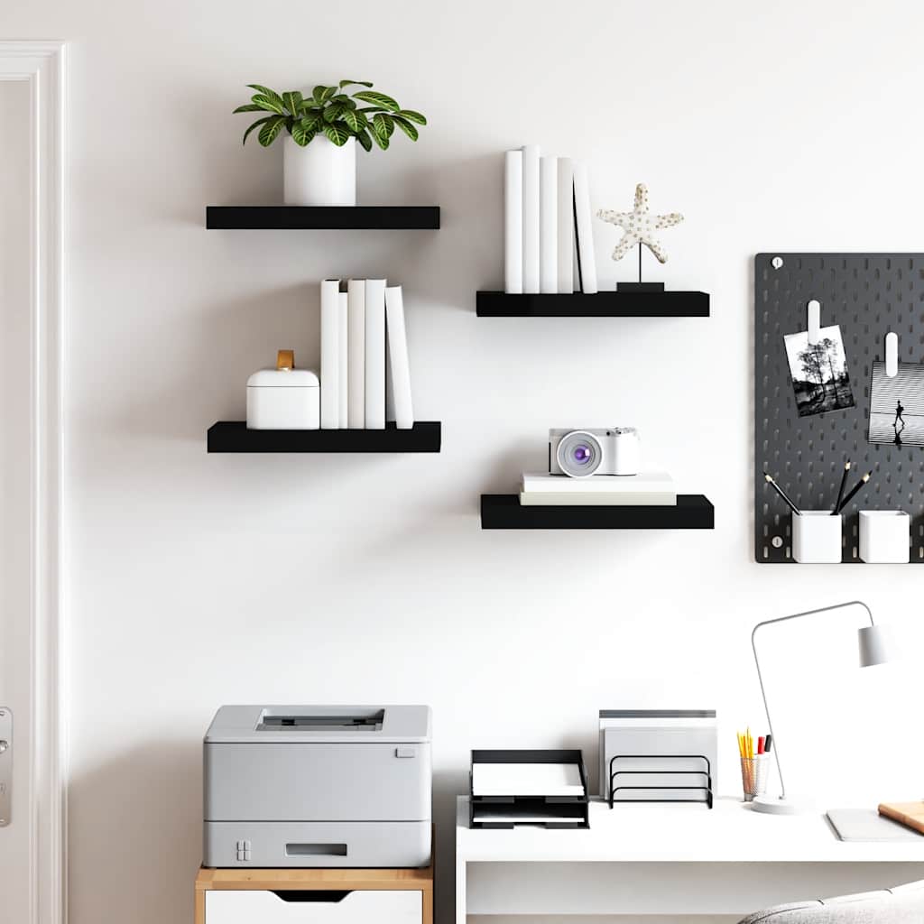 Scaffali a Parete 4 pz Neri 40x23,5x3,8 cm in MDF | homemem39