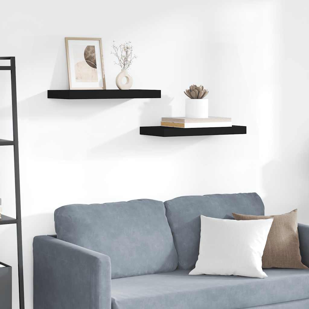 Scaffali a Parete 2 pz Neri 50x23,5x3,8 cm in MDF | homemem39