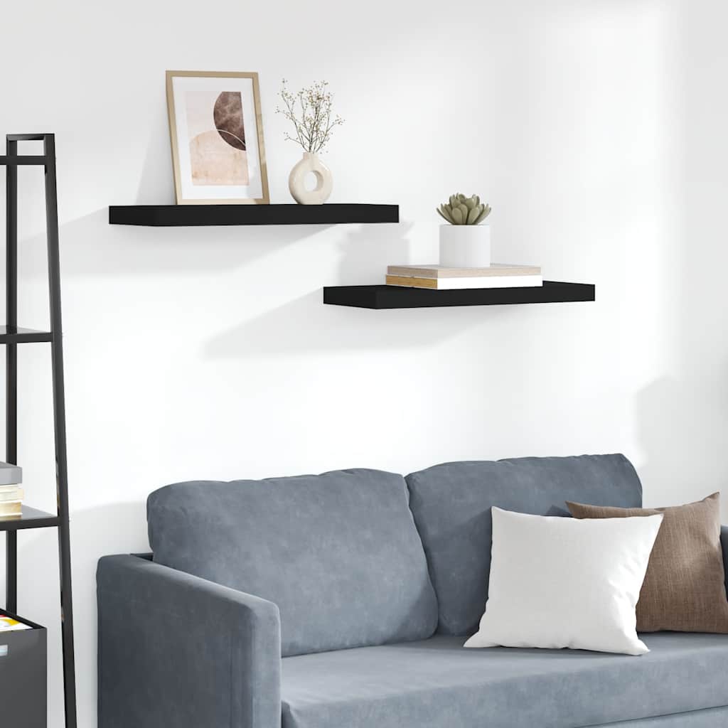 Scaffali a Parete 2 pz Neri 60x23,5x3,8 cm in MDF | homemem39