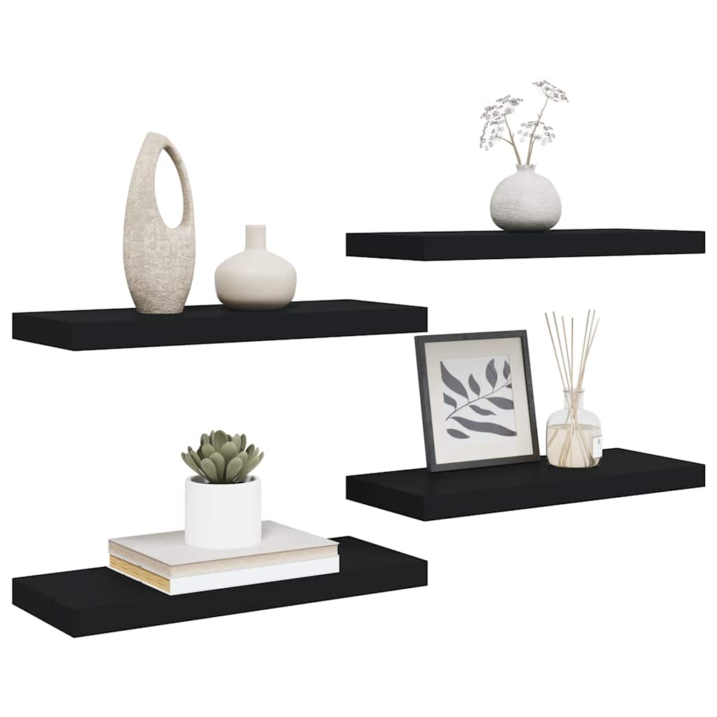 Scaffali a Parete 4 pz Neri 60x23,5x3,8 cm in MDF | homemem39