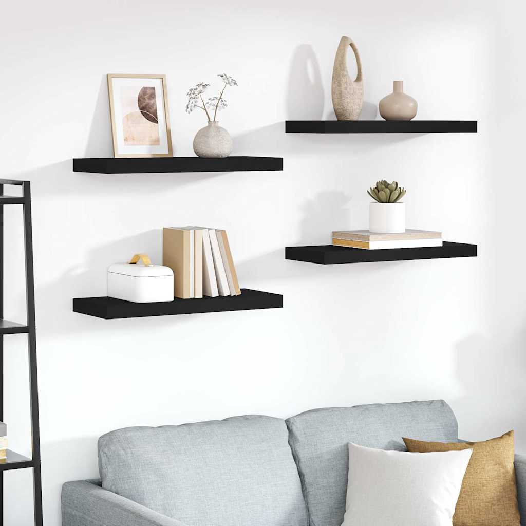 Scaffali a Parete 4 pz Neri 60x23,5x3,8 cm in MDF