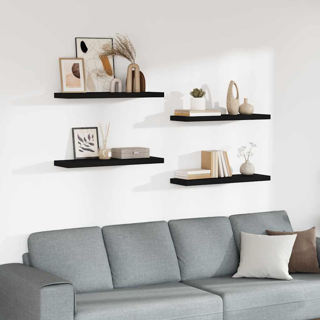 Scaffali a Parete 4 pz Neri 80x23,5x3,8 cm in MDF