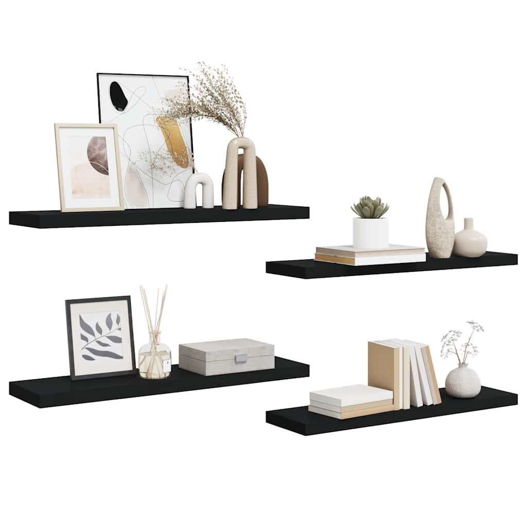 Scaffali a Parete 4 pz Neri 90x23,5x3,8 cm in MDF | homemem39