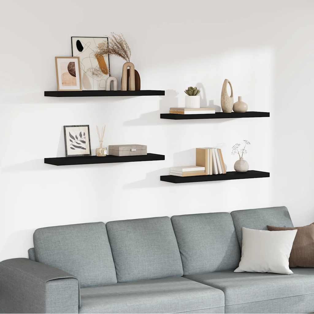 Scaffali a Parete 4 pz Neri 90x23,5x3,8 cm in MDF | homemem39