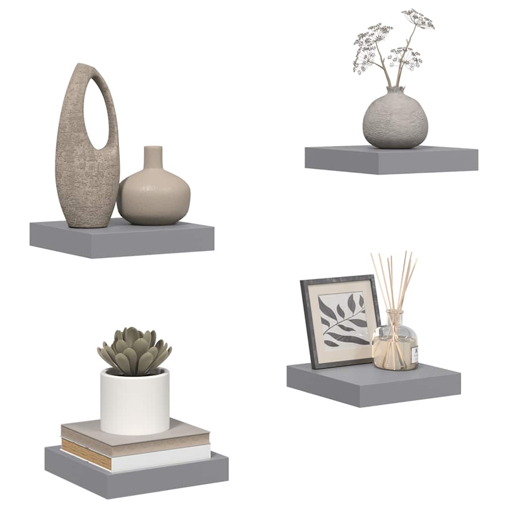 Scaffali a Parete 4 pz Grigi 23x23,5x3,8 cm in MDF | homemem39