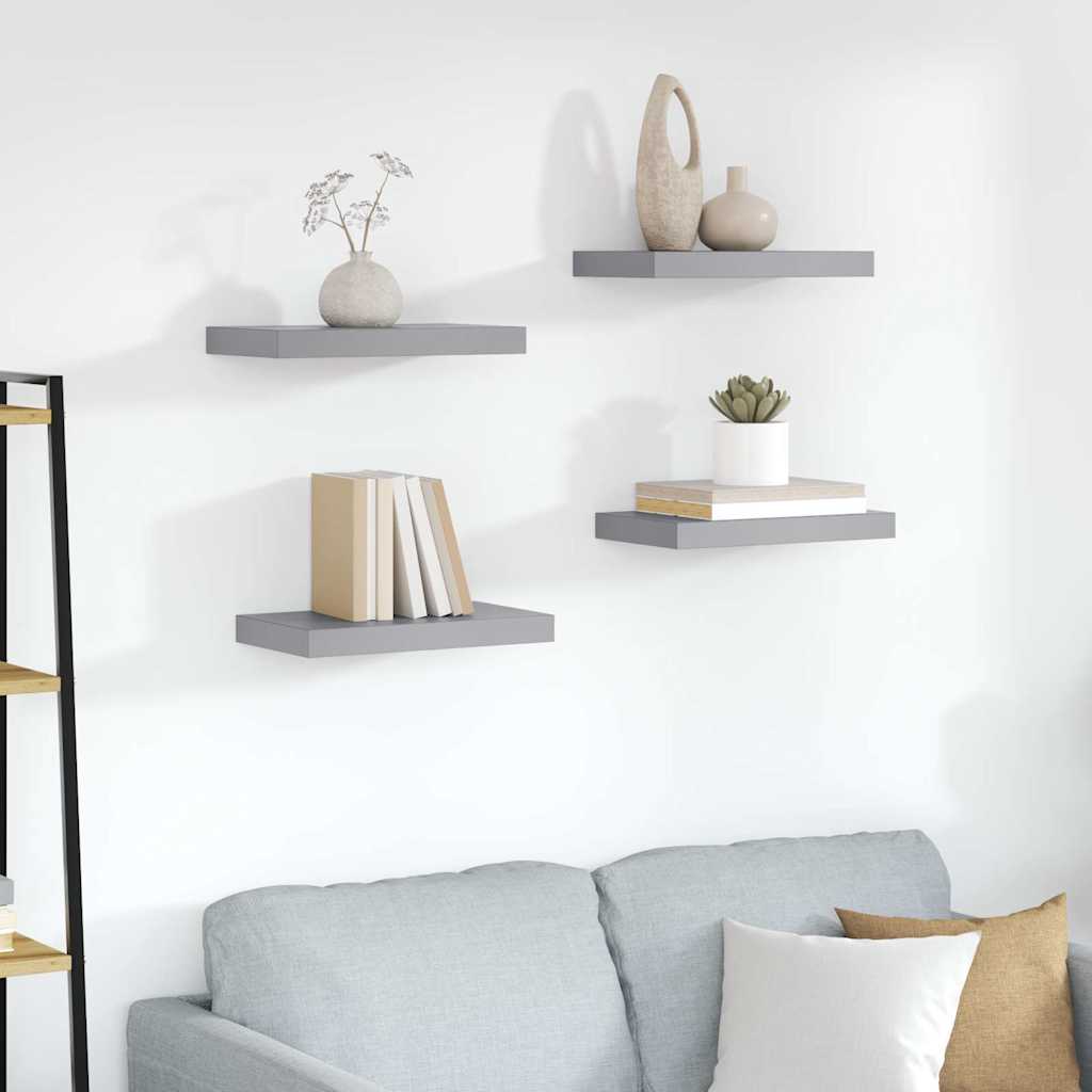Scaffali a Parete 4 pz Grigi 23x23,5x3,8 cm in MDF | homemem39