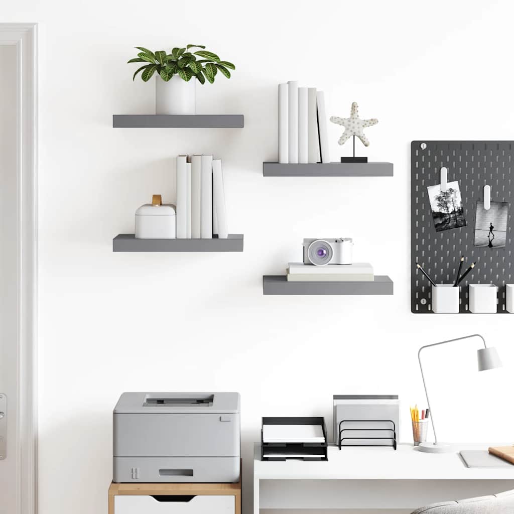 Scaffali a Parete 4 pz Grigi 40x23,5x3,8 cm in MDF | homemem39