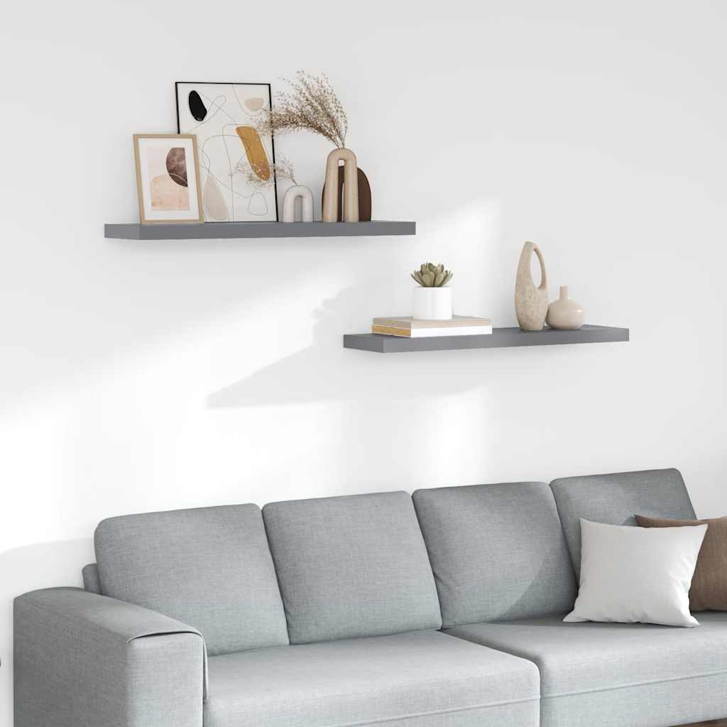 Scaffali a Parete 2 pz Grigi 90x23,5x3,8 cm in MDF | homemem39