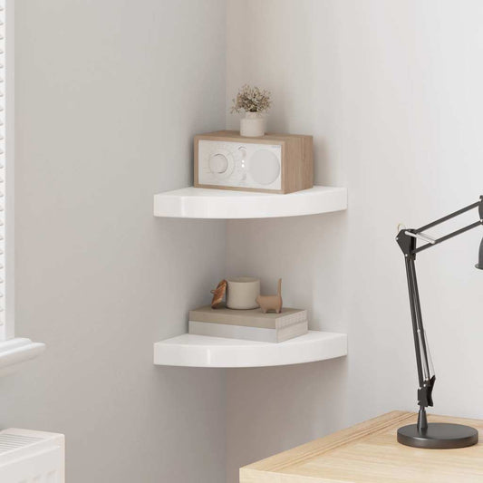Mensole Angolari Sospese 2 pz Bianco Lucido 25x25x3,8 cm MDF | homemem39
