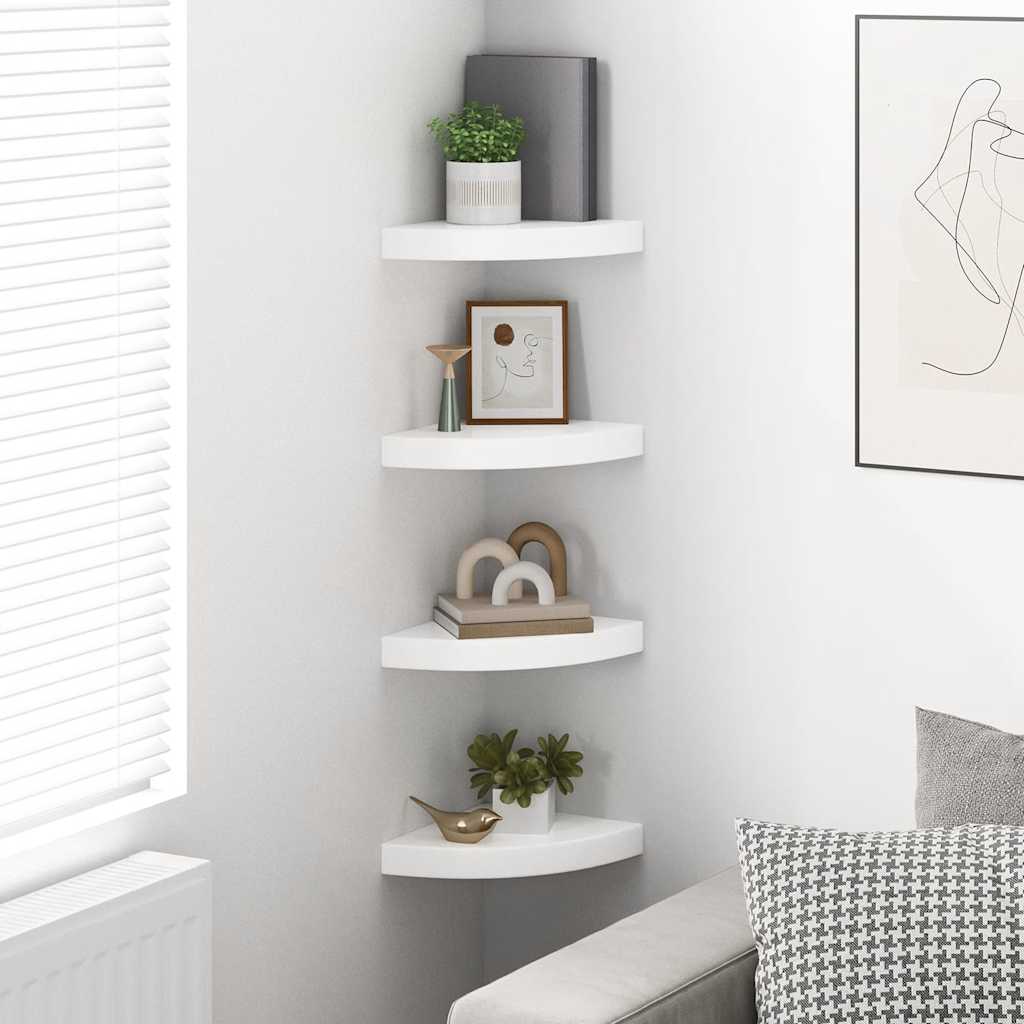 Mensole Angolari Sospese 4 pz Bianco Lucido 25x25x3,8 cm MDF | homemem39