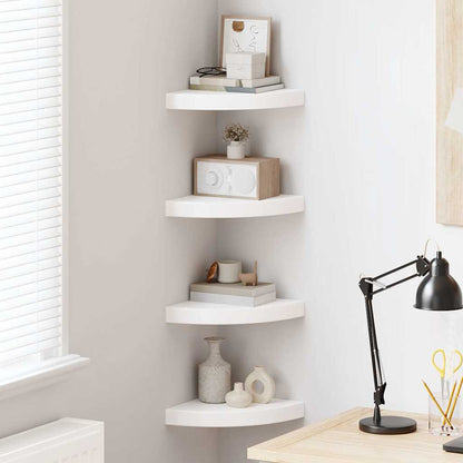 Mensole Angolari Sospese 4 pz Bianco Lucido 25x25x3,8 cm MDF | homemem39