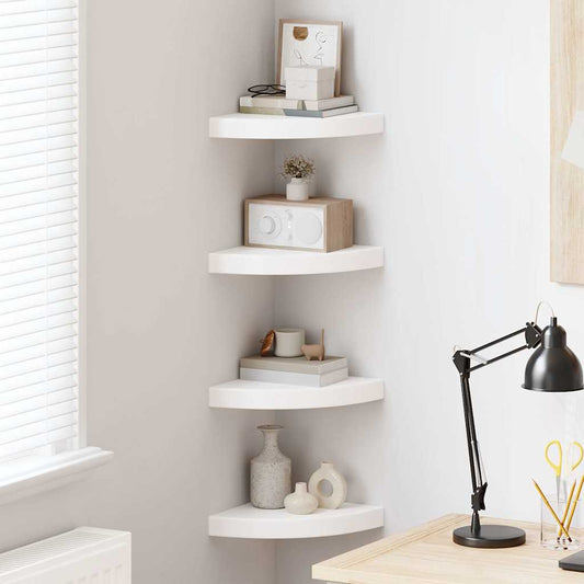 Mensole Angolari Sospese 4 pz Bianco Lucido 25x25x3,8 cm MDF | homemem39