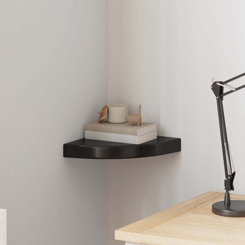 Scaffale Angolare a Parete Nero Lucido 25x25x3,8 cm in MDF | homemem39