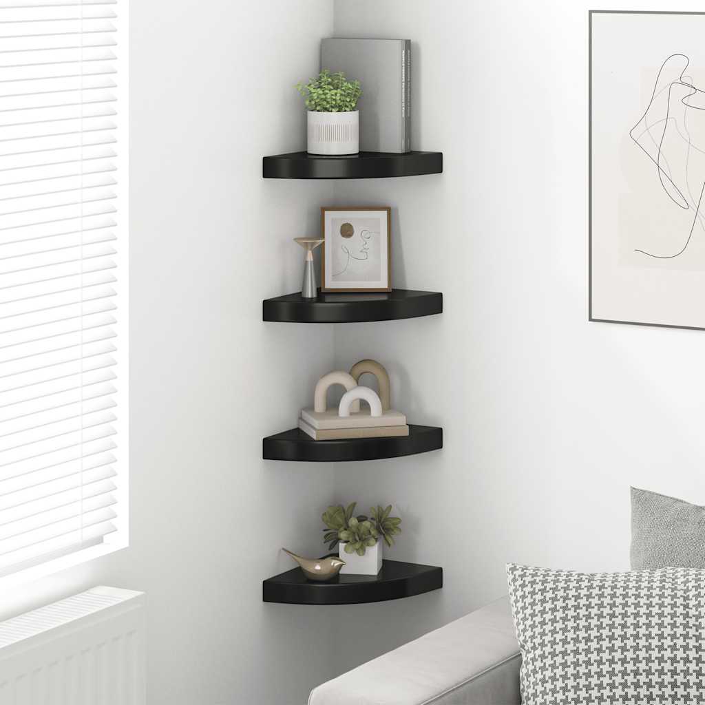 323891 vidaXL Floating Corner Shelves 4 pcs High Gloss Black 25x25x3,8 cm MDF | homemem39