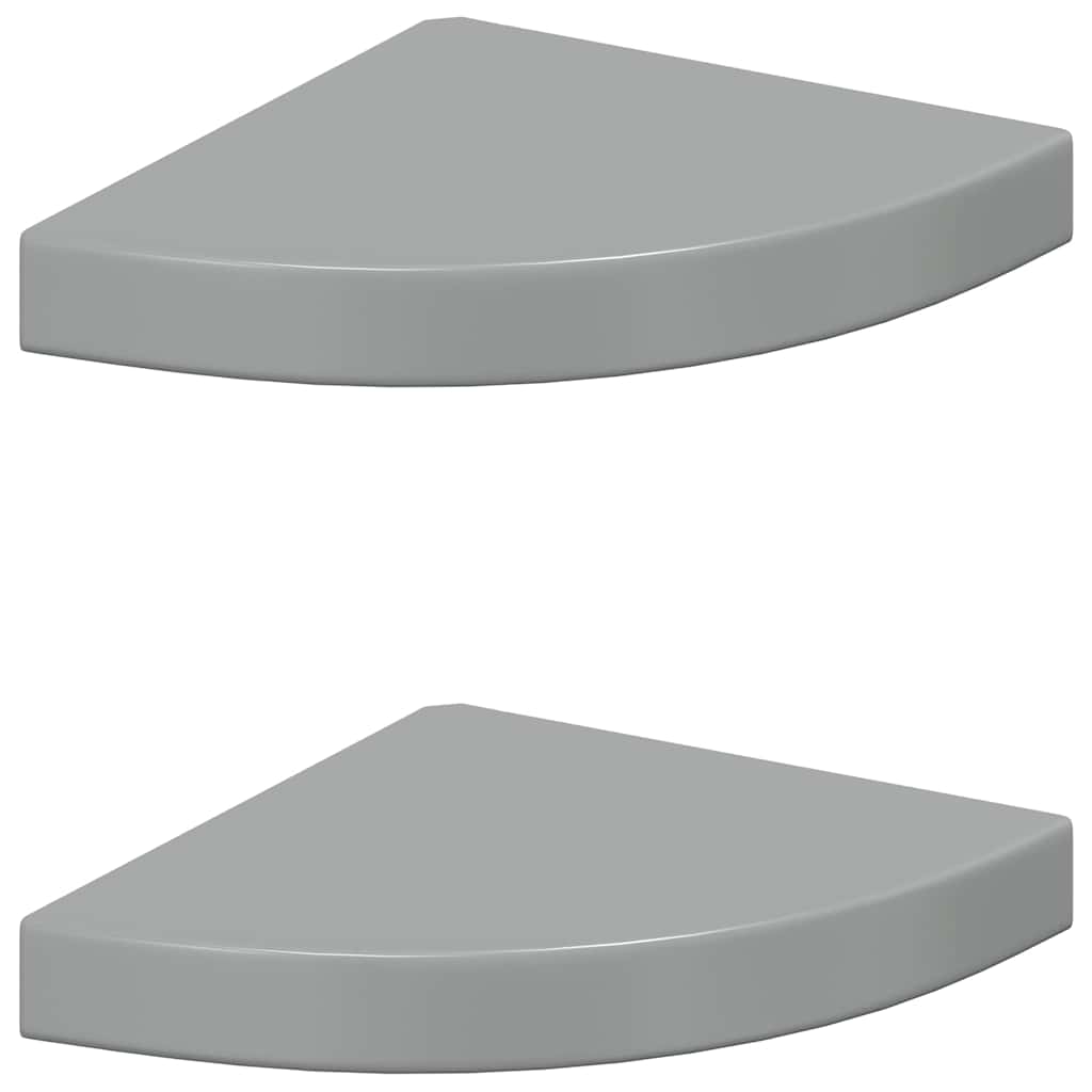 Scaffali Angolari a Parete 2 pz Grigio Lucido 25x25x3,8 cm MDF | homemem39