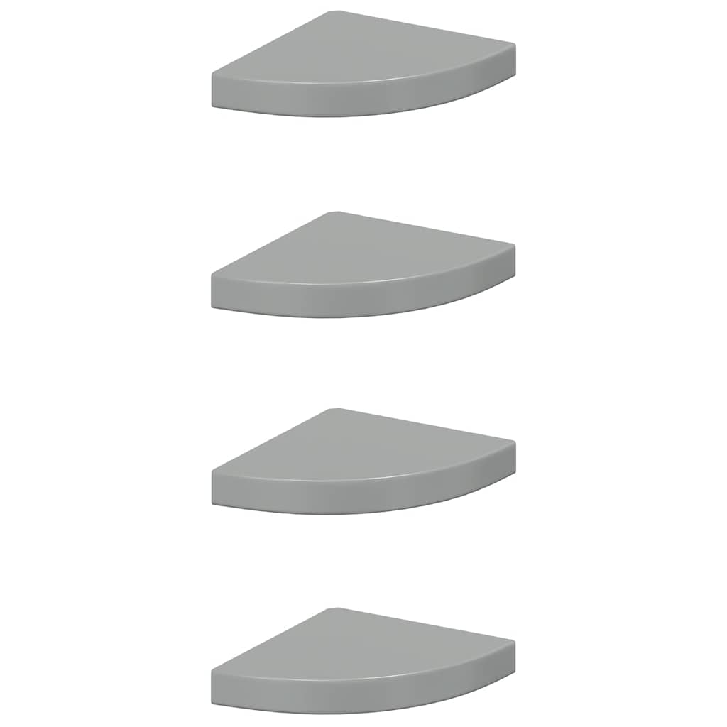 Scaffali Angolari a Parete 4 pz Grigio Lucido 25x25x3,8 cm MDF
