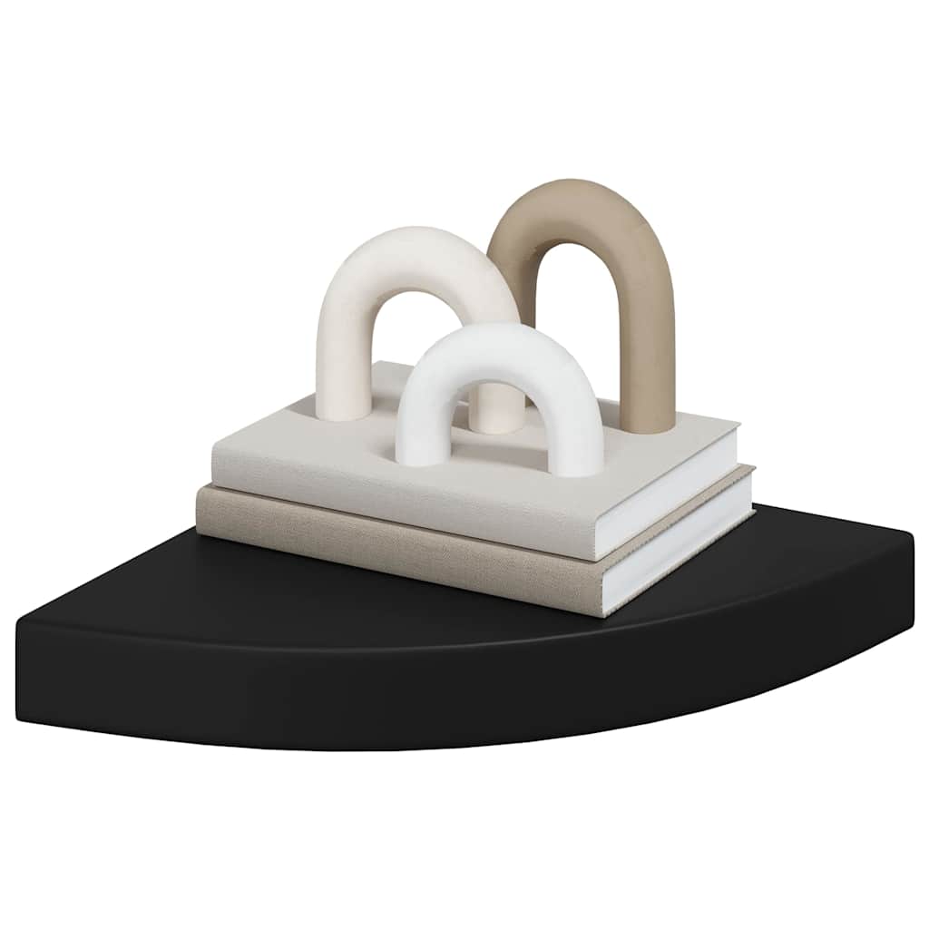 Scaffali Angolari a Parete 2 pz Neri 25x25x3,8 cm in MDF