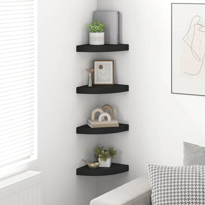 Scaffali Angolari a Parete 4 pz Neri 25x25x3,8 cm in MDF | homemem39