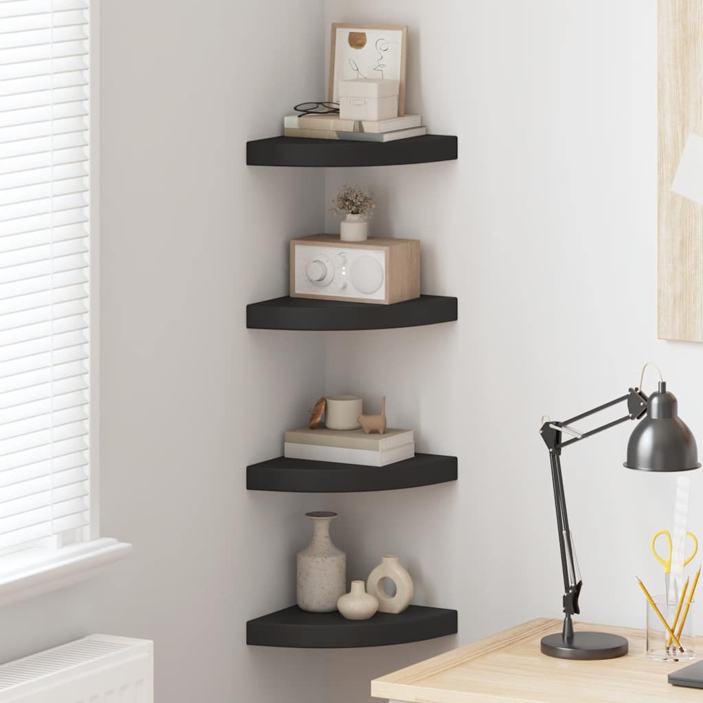 Scaffali Angolari a Parete 4 pz Neri 25x25x3,8 cm in MDF | homemem39