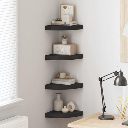 Scaffali Angolari a Parete 4 pz Neri 25x25x3,8 cm in MDF