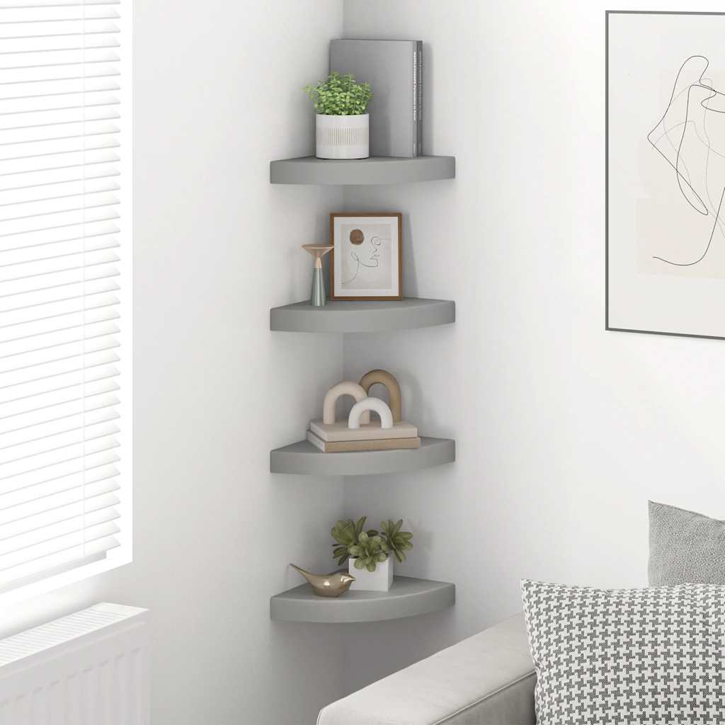 Scaffali Angolari a Parete 4 pz Grigi 25x25x3,8 cm in MDF | homemem39