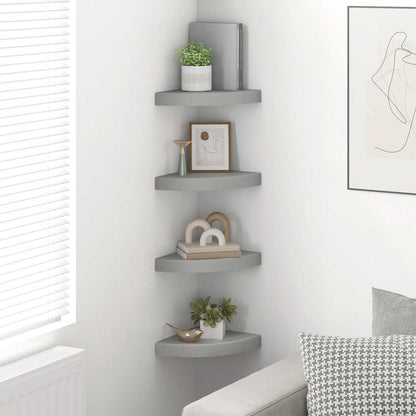 Scaffali Angolari a Parete 4 pz Grigi 25x25x3,8 cm in MDF | homemem39