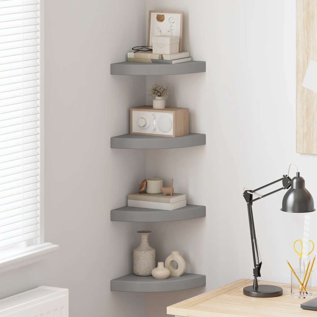 Scaffali Angolari a Parete 4 pz Grigi 25x25x3,8 cm in MDF | homemem39