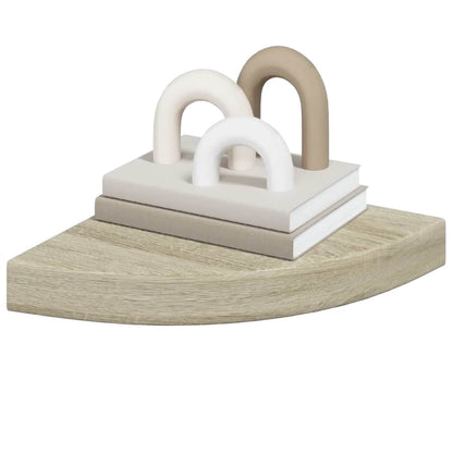 Scaffali Angolari a Parete 2 pz Rovere 25x25x3,8 cm in MDF