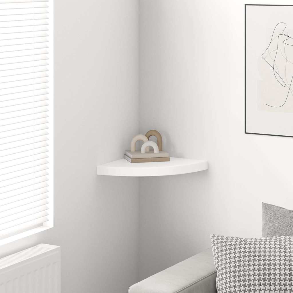 Scaffale Angolare a Parete Bianco Lucido 35x35x3,8 cm in MDF
