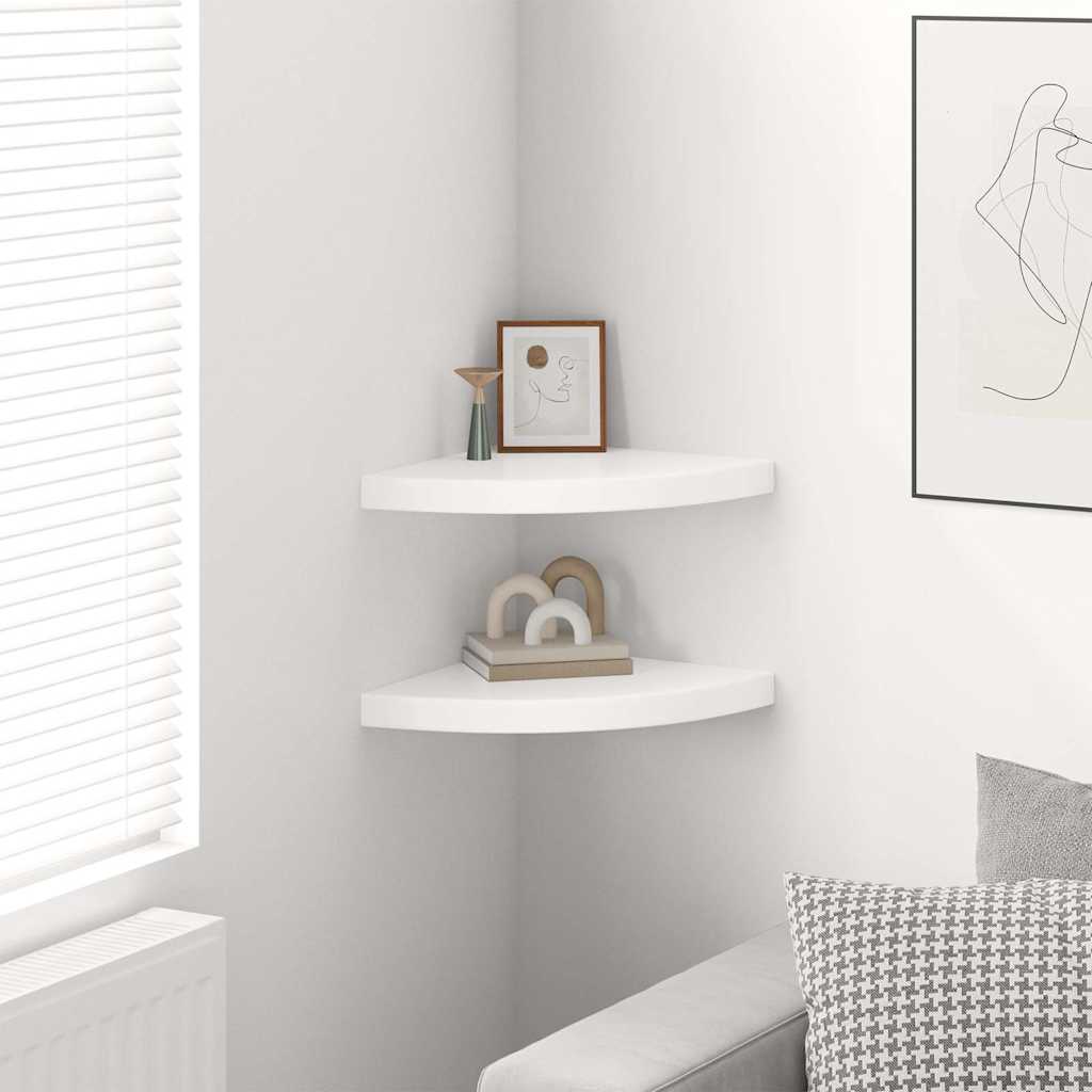 Scaffali Angolari a Parete 2 pz Bianco Lucido 35x35x3,8 cm MDF