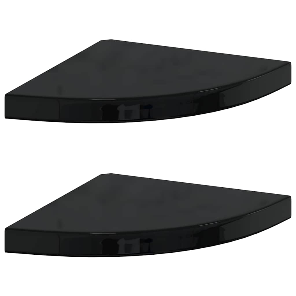 Scaffali Angolari a Parete 2 pz Nero Lucido 35x35x3,8 cm MDF
